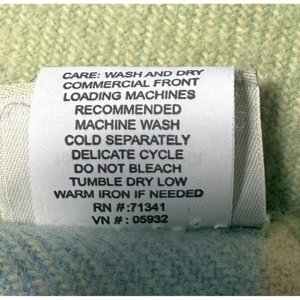 LL Bean Wool Blanket King Plaid Check Whipstitch Hem Blue Green Cream Lodge Camp